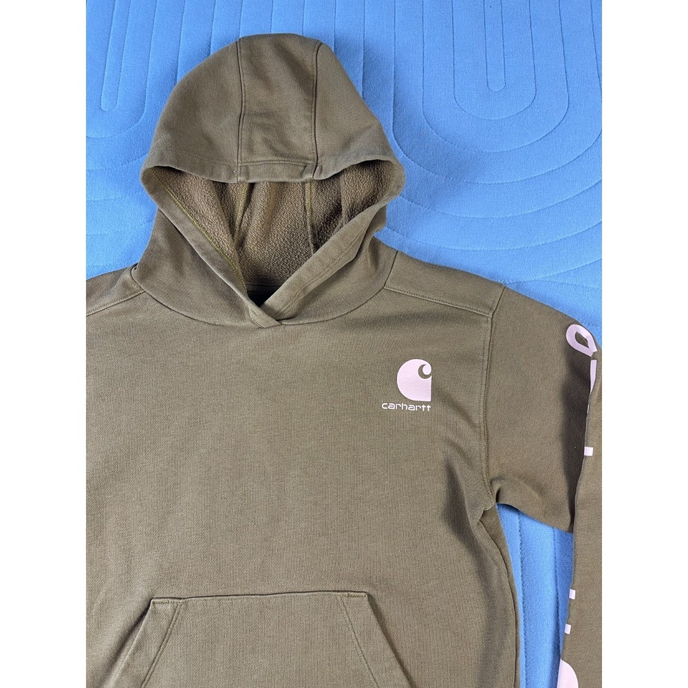 Carhartt Hoodie Youth XS (7) Pullover Hooded Sweatshirt Brown Spell Out TS9983-G - Picture 2 of 11
